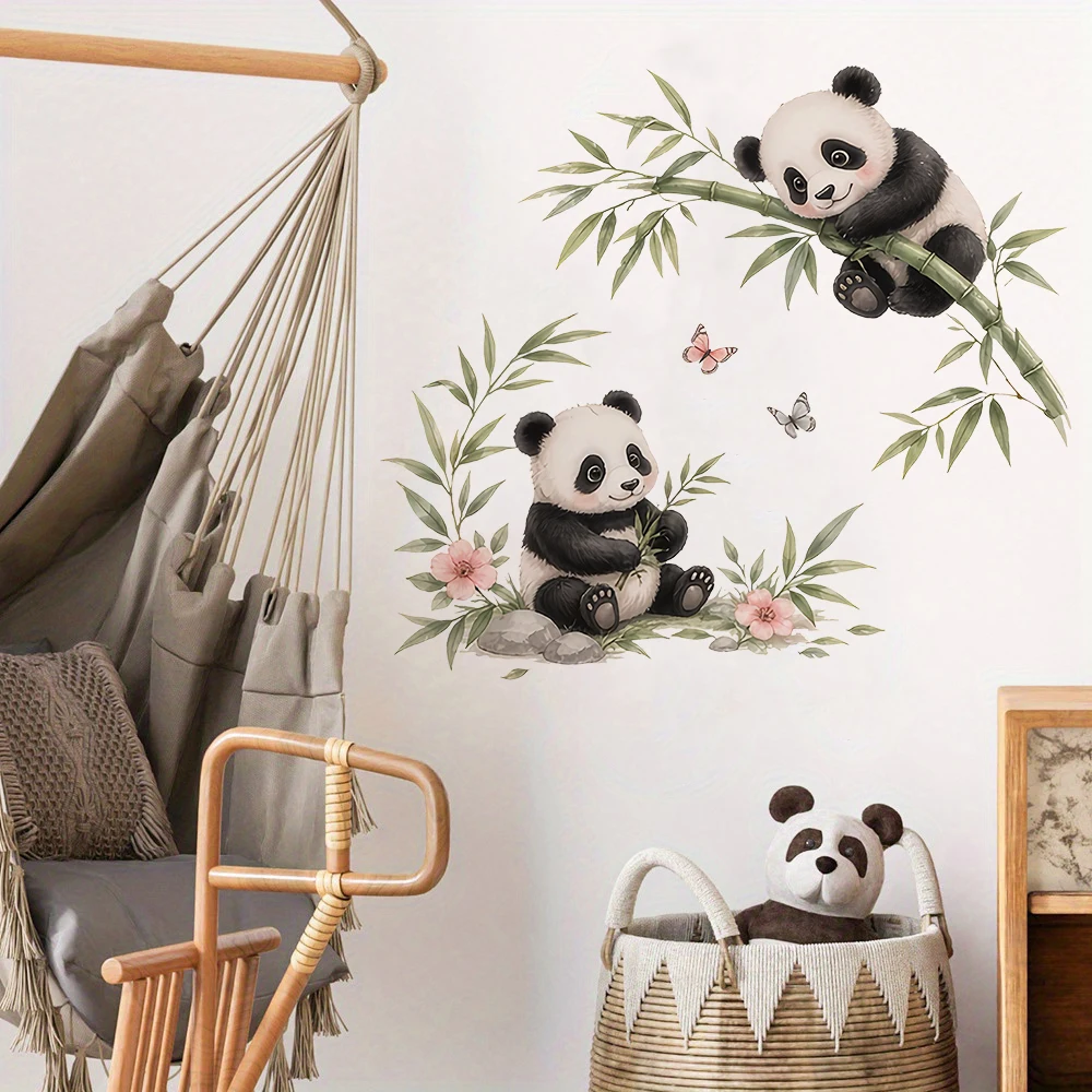 Panda auf Bambus Wandaufkleber Aquarell Bär Baum Waldtier Wandtattoos Schlafzimmer Spielzimmer Heim Wanddekoration