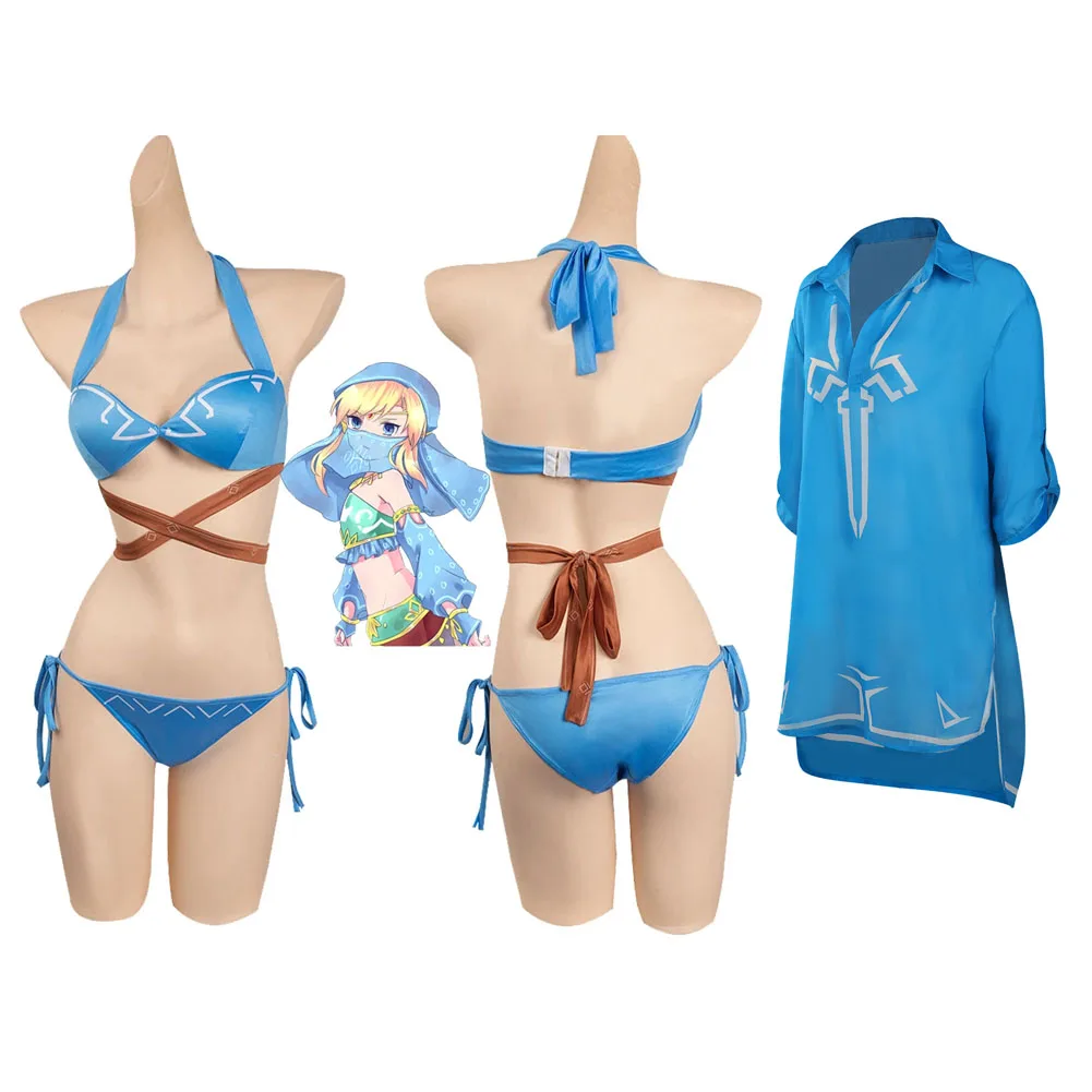 Tears of the Kingdom Link Zeldaing Cosplay Swimsuit Costume Bikini Top Shorts Female Women Shirt Adult Summer Beach Party Suit