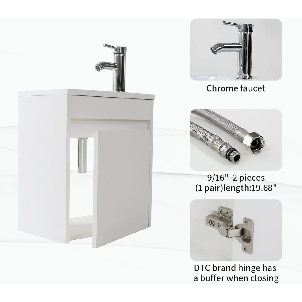 욕실 세면대 싱크 콤보, 벽걸이 캐비닛 세트 디자인, 송진 대야 싱크대 상단 크롬 수도꼭지, 16 인치