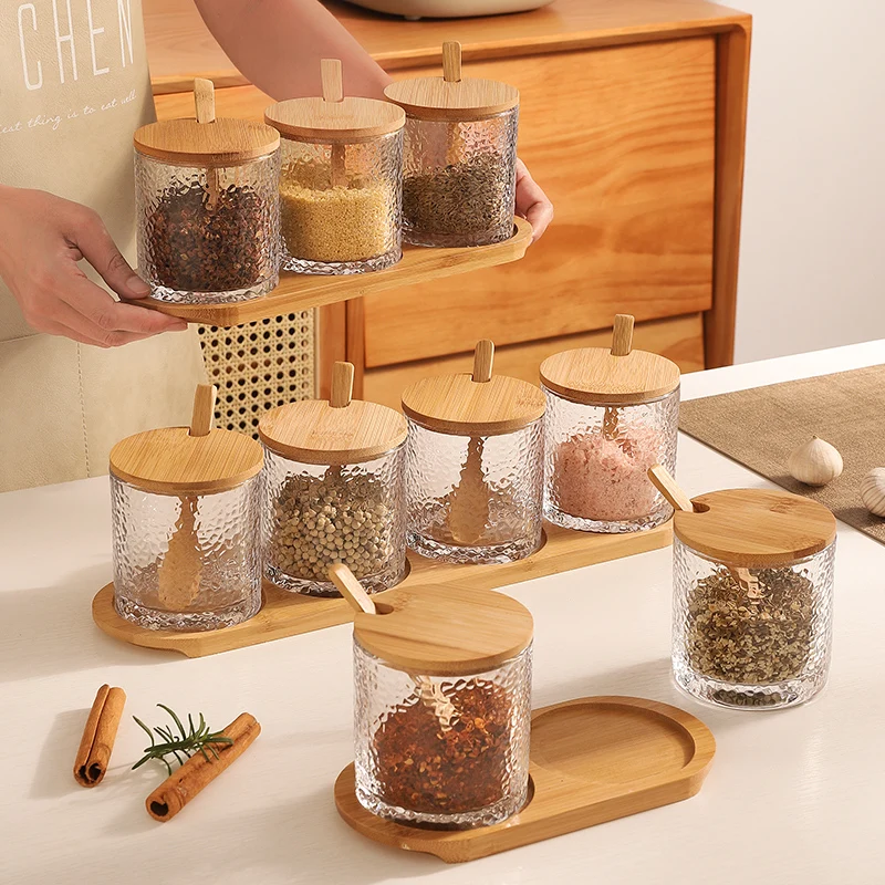 Creative Seasoning Box Kitchen Utensils Glass Salt Sugar Jar with Lid Chili Spice Box Food Jar Storage Container Kitchen Tools