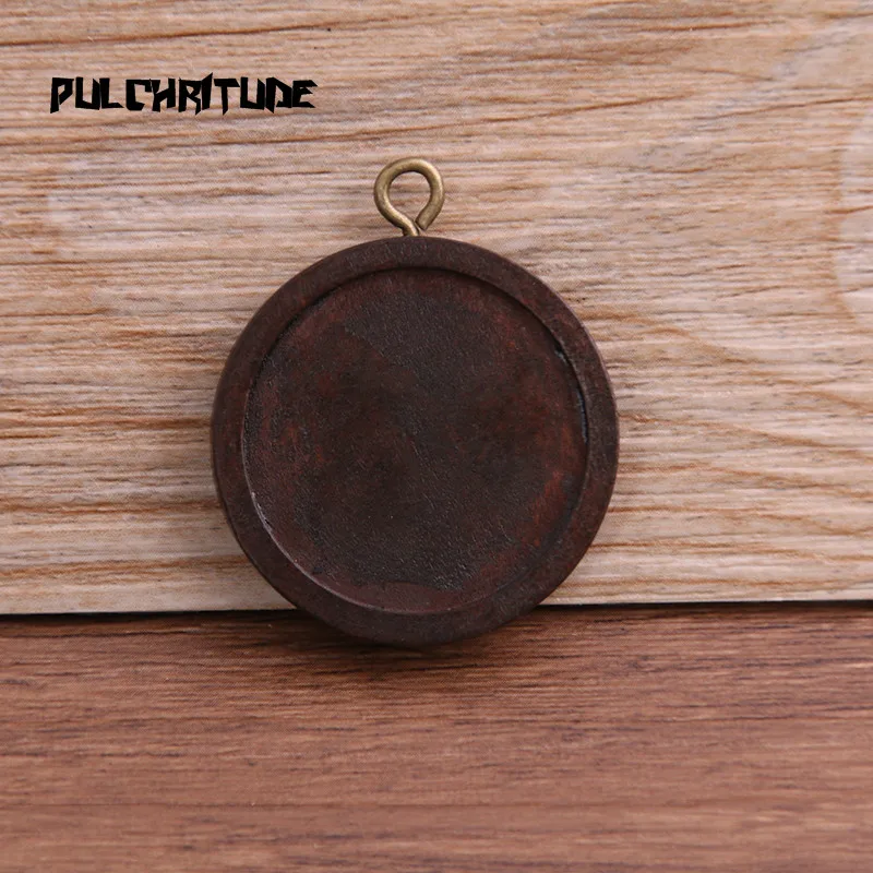 6pcs 25mm Inner Size Three Color Round Wood Cabochon Base Setting Charms Pendant Necklace Findings