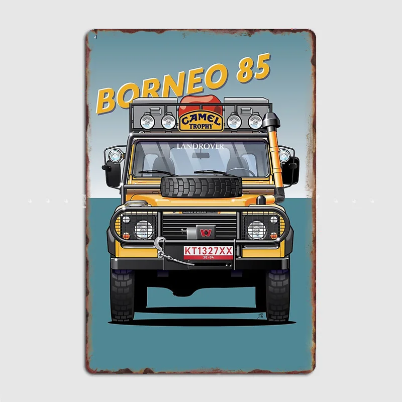 

Classic Car Borneo 1985 90 Camel Trophy Posters Retro Metal Poster Sign Garage Club Indoor Wall Room Decoration Home Decor
