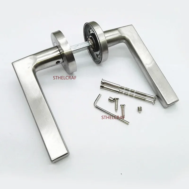 1 Pair Stainless Steel Passage Door Handle Silent Reversible Handle for Bedroom Bathroom Door Furniture Hardware Accessories
