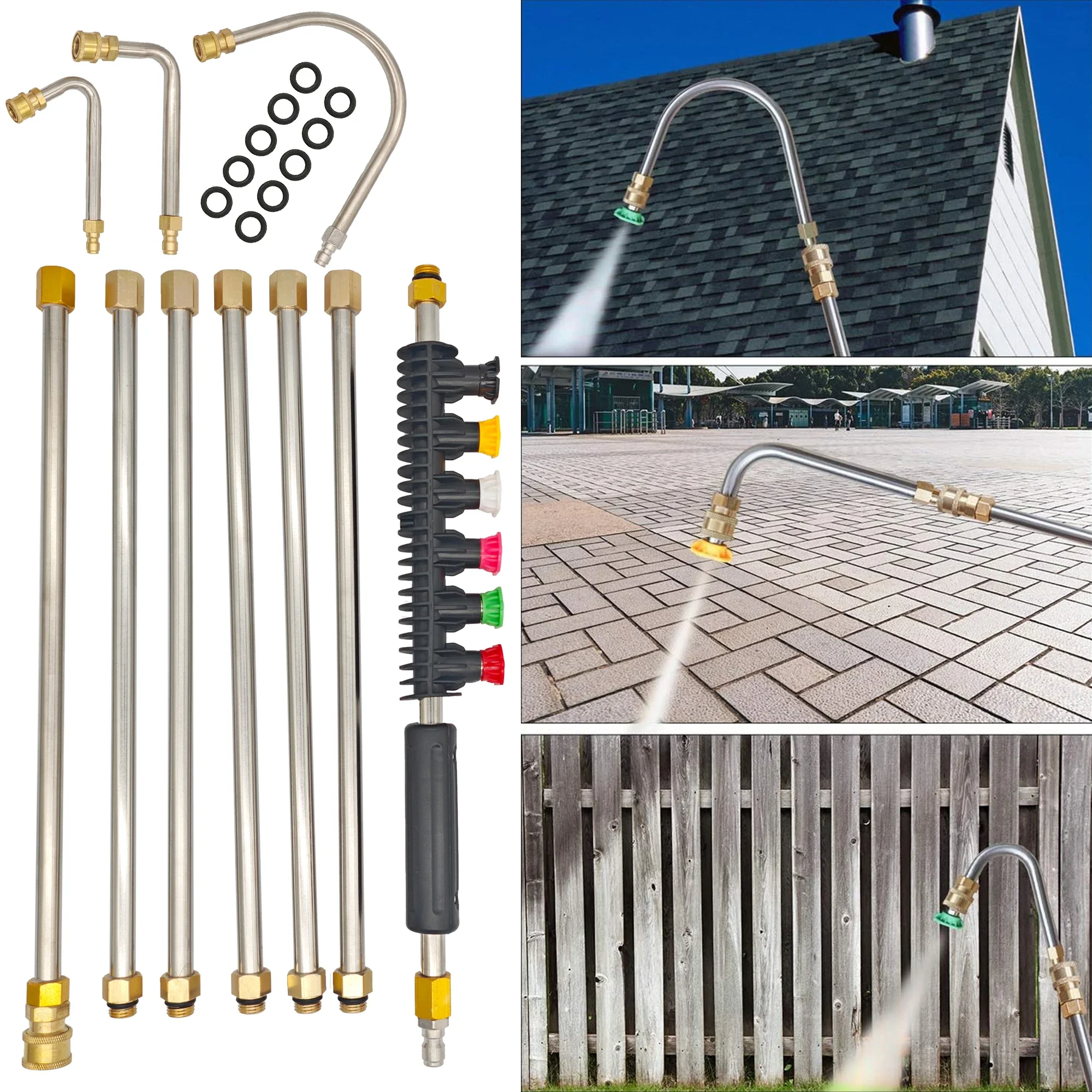 Pressure Washer Extension Wand 10 Pack Power Washer Lance with 5 Atomization Nozzle Tips 1 Gutter Cleaner Attachment Curved Rod