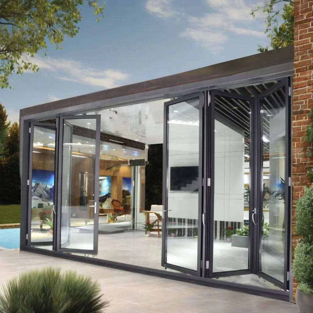 Personalized Customization Outdoor Folding Door Horizontal Sliding Rainproof Bifold Doors Home Use Anti Pinch Foldable Doors