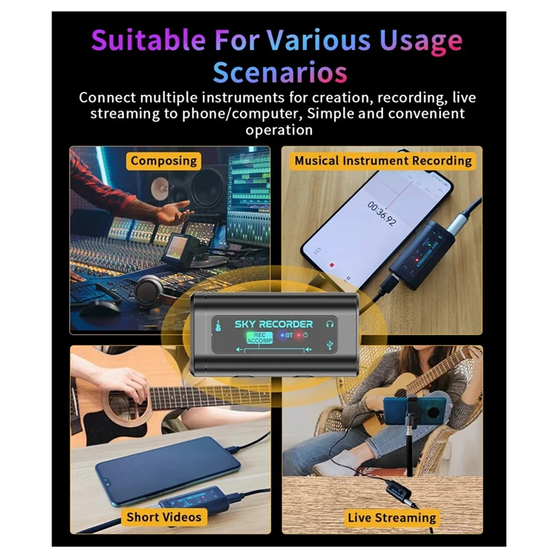 

A37Q-SKY RECORDER Sound Card USB Conversion Interface Plug And Play Use For Guitar Bass Ukulele Guitalele Mini Audio Mixer