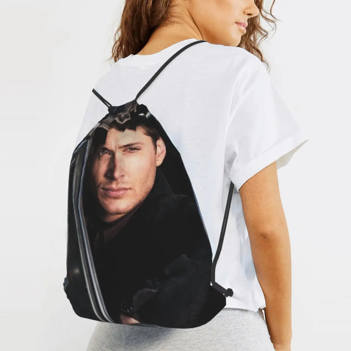 Jensen Ackles Backpacks Portable Drawstring Bundle Pocket Sports Bag Book Bags for Travel Students