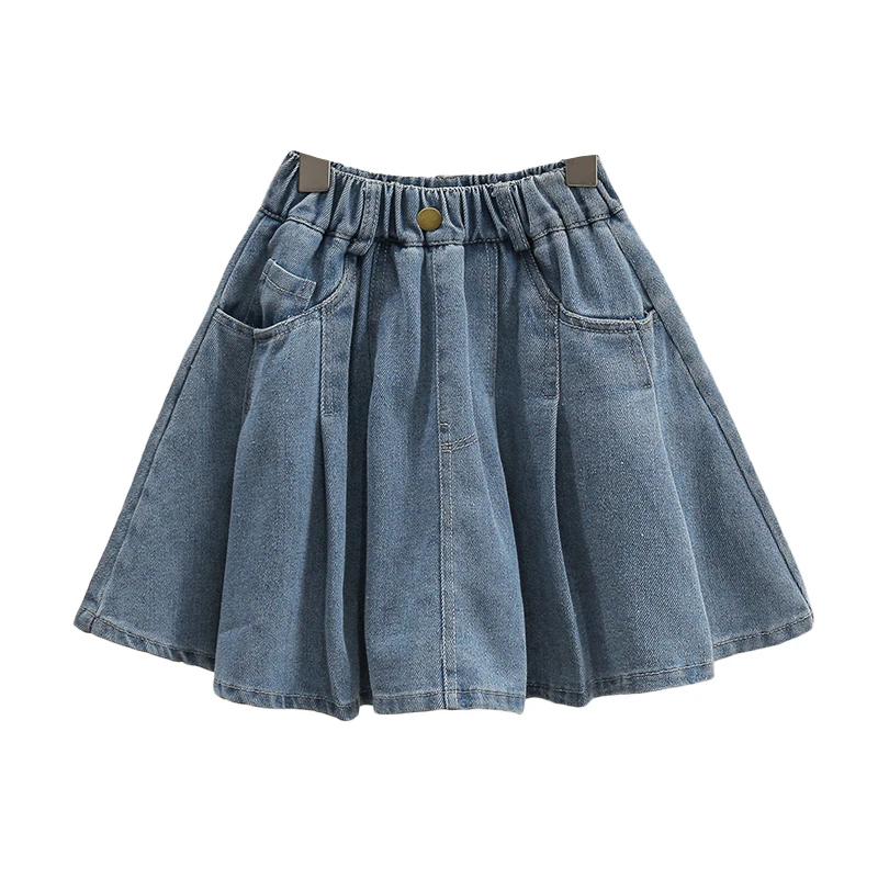 Summer Children Casual Basic Denim Skirt with Safety Shorts for Tween Girl Fashion Street Style Bottoms Kids Pleated Jeans Skirt