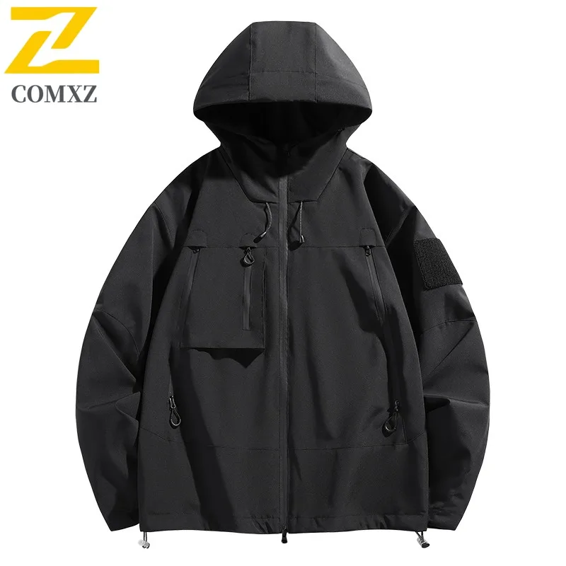 سترة COMXZ للرجال لتسلق الجبال، سترة بسيطة بغطاء للرأس مقاومة للرياح في الهواء الطلق، سترات خريفية متينة عصرية للشارع #4