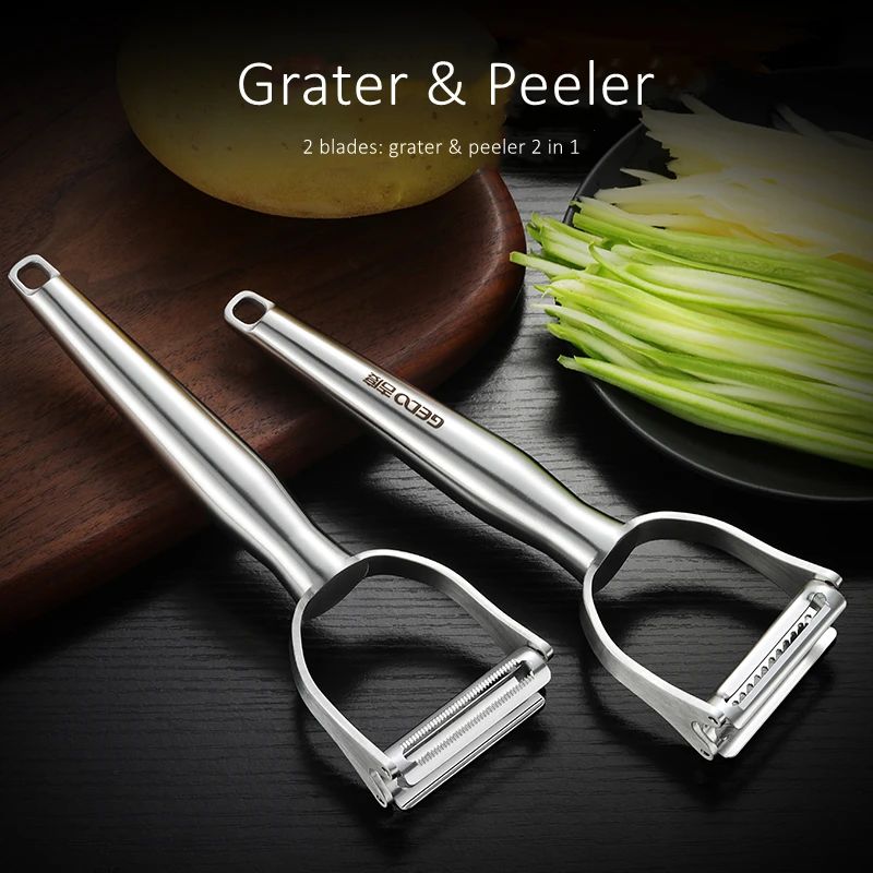 GEDO Steel Peeler and Grater 2 in 1 Kitchen Tool Durable Ultra Sharp and Swivel Blade Zester for Vegetable and Fruit Peeling