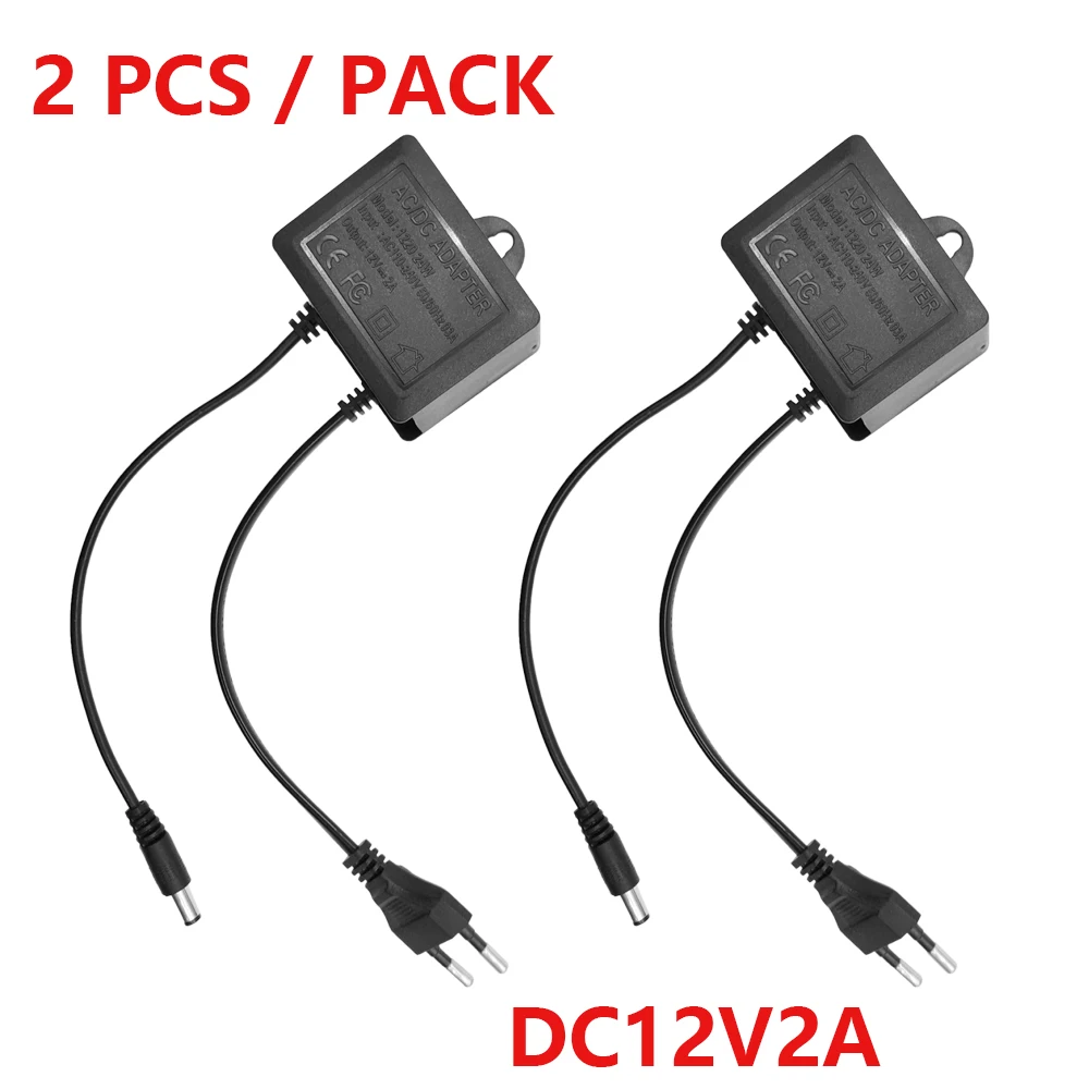 2PCS DC12V 2A Power Adapter EU Plug Black Outdoor Waterproof Power Supply for CCTV Camera NVR DVR Router LED Monitor