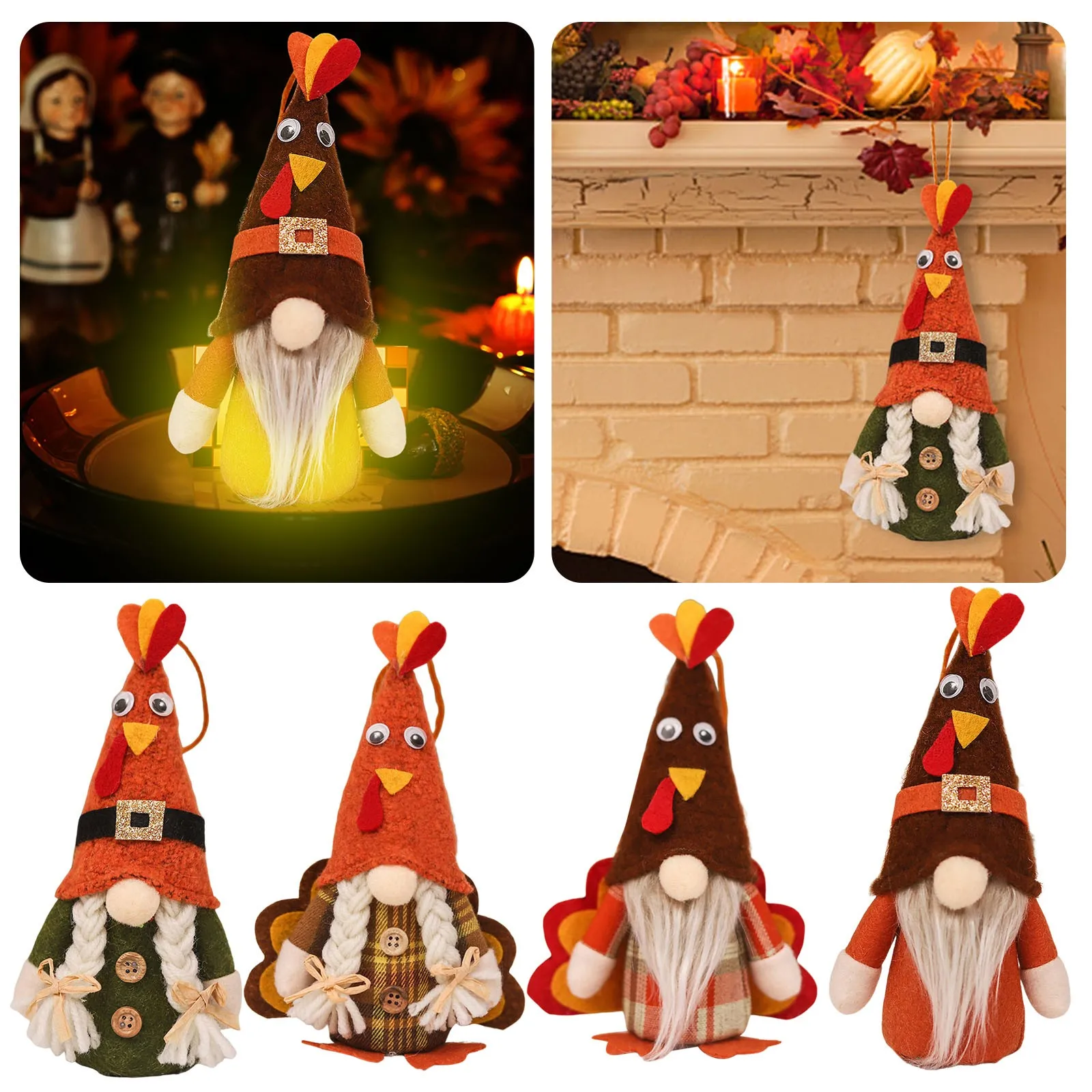 

1pc Fall Thanksgiving Day Festival Decorations Faceless Doll With Light Luminous Hanging Ornament Gnomes Toys Desktop Ornaments