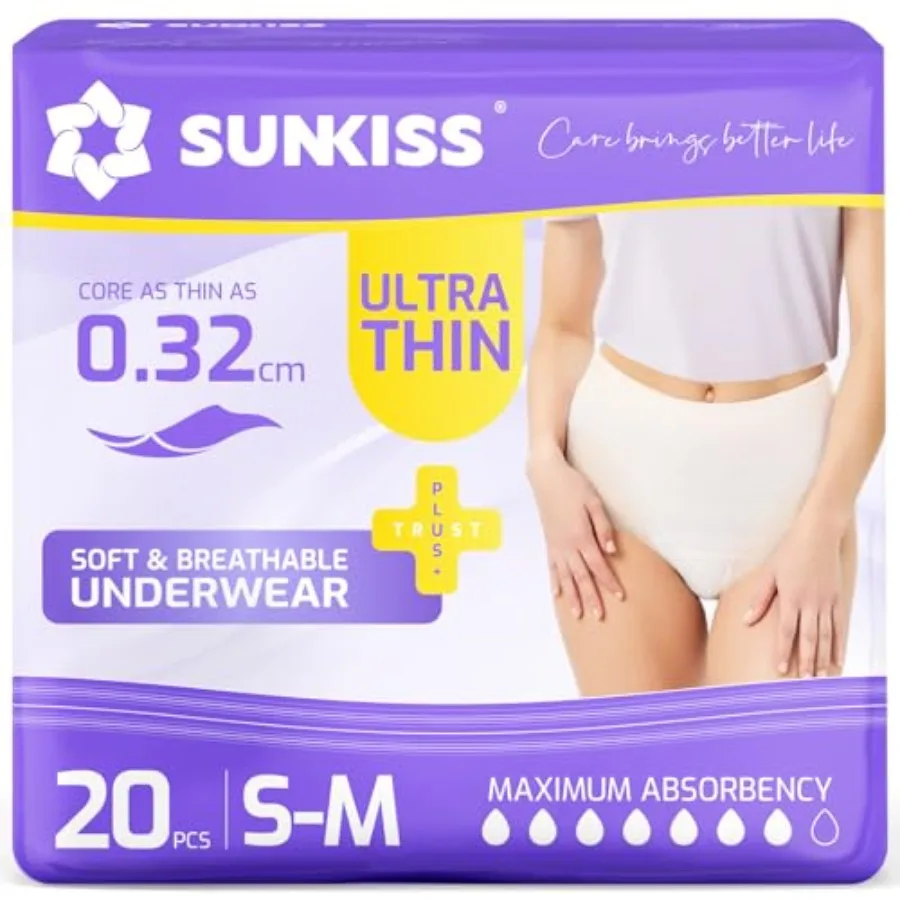 

SUNKISS Ultra Thin Incontinence Underwear for Women, High Absorbency and Super Soft Postpartum Diapers, Disposable Adult Pull U