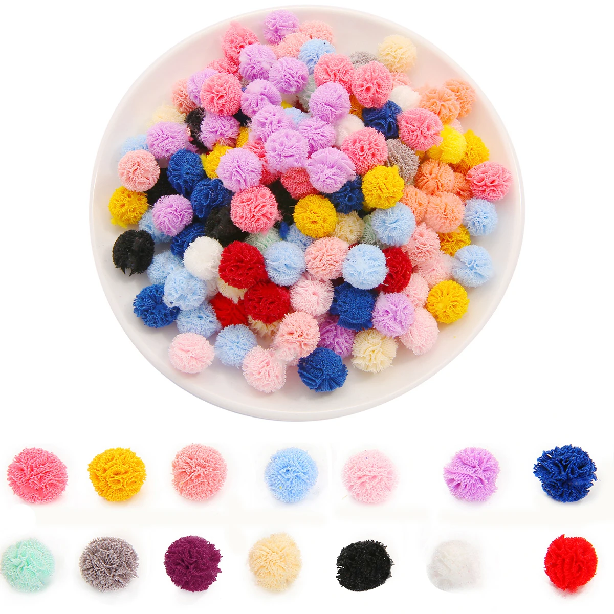 30Pcs 15mm Polyester Lace Ball DIY Gauze Elastic Flower Pompoms Craft Plush Mesh Pendant For Hairpins Jewelry Garment Making