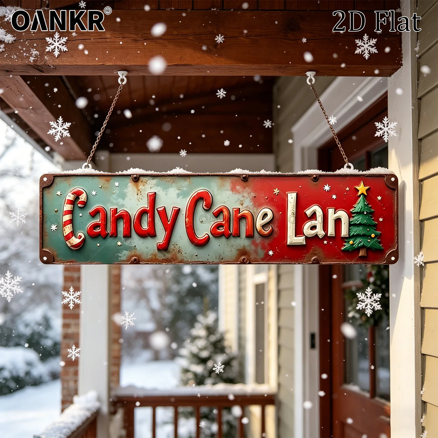 Vintage Candy Cane Lane Metal Tin Sign, Retro Christmas Street Wall Decor, Festive Iron Plaque Holiday Art for Home Porch Bar