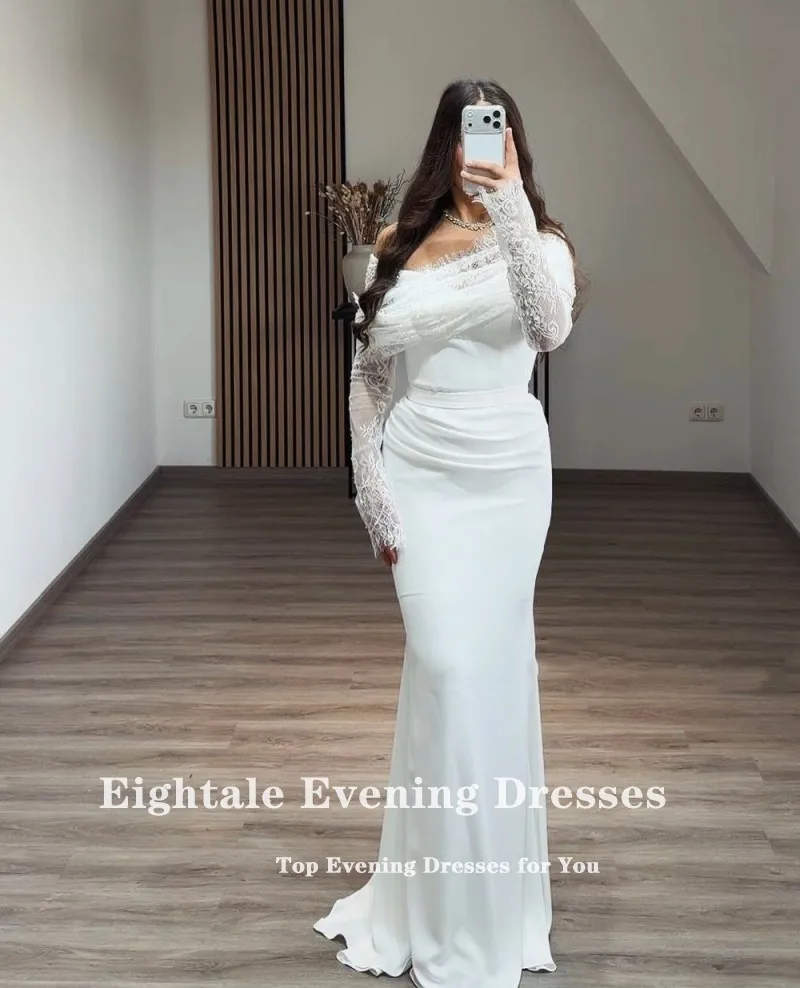 Robe de soirée arabe pour fête de mariage, ivoire, manches longues, longueur au sol, sirène musulmane, noire, personnalisée, robe de bal