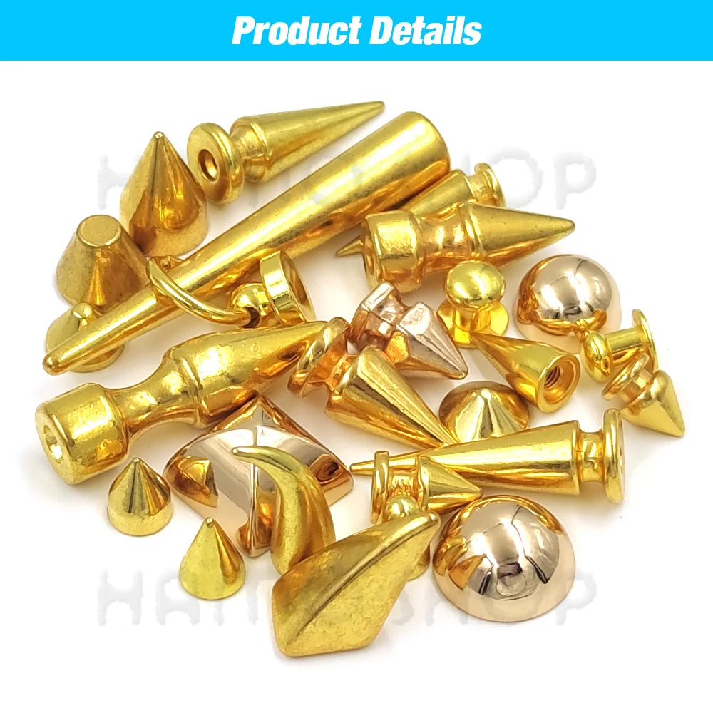 Gold Bullet Rivets For Clothes Thorns Patch To Shoes Punk Garment Leather Craft Studs and Spikes With Screws Multiple Size