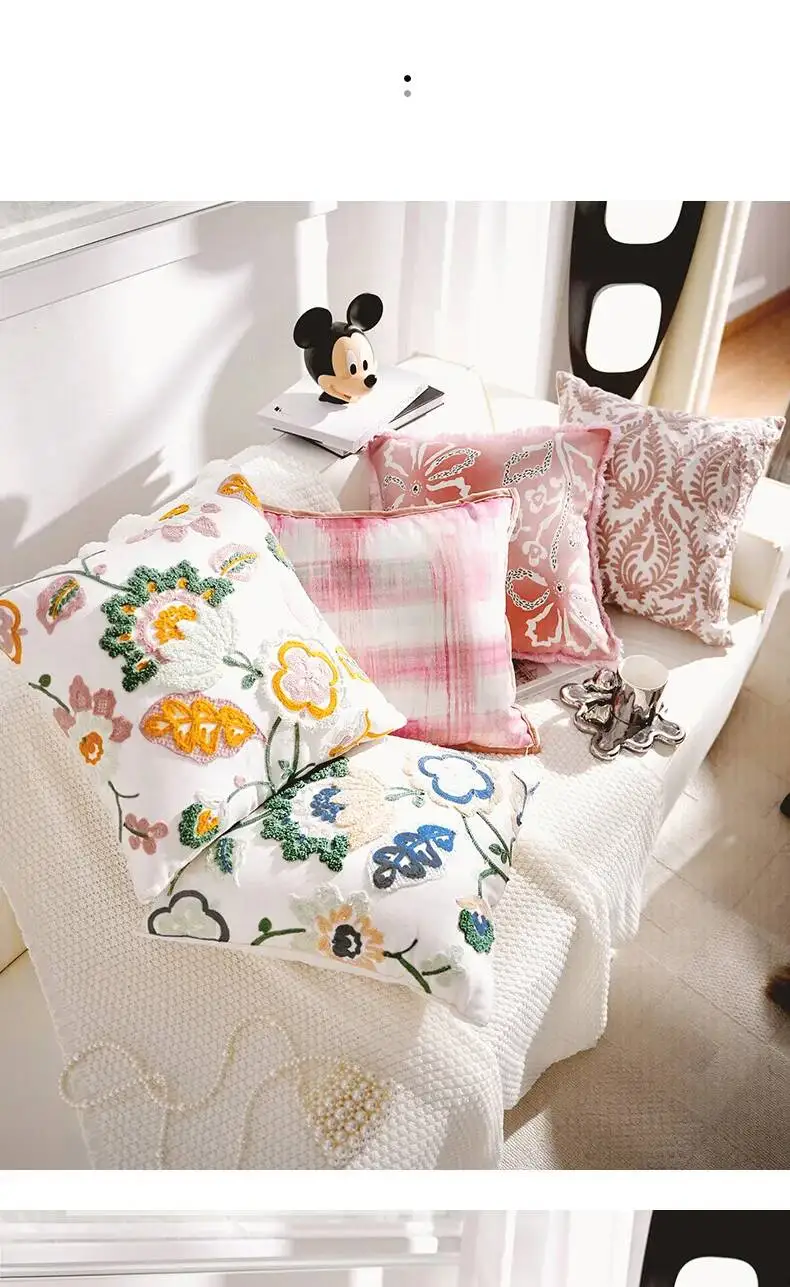 Boho Blumenbestickte Kissenbezüge, superweiche, getuftete Plüsch-Dekokissenhüllen für Sofa, Bett, Wohnzimmer, Heimdekoration – Detail 8