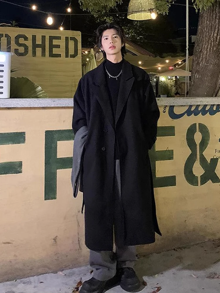 

Мужское осенне-зимнее шерстяное пальто длиной до колена, молодежное повседневное пальто из полиэстера с пуговицами без железа