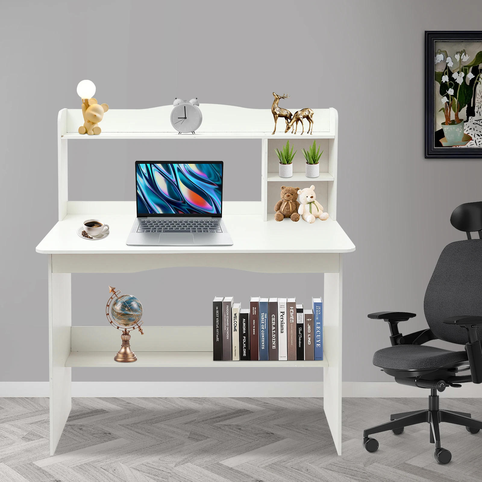 

100*48cm Home Office Desk with Bookshelf Writing Study Desk Laptop Desk For Office Study Bedroom Living Room White