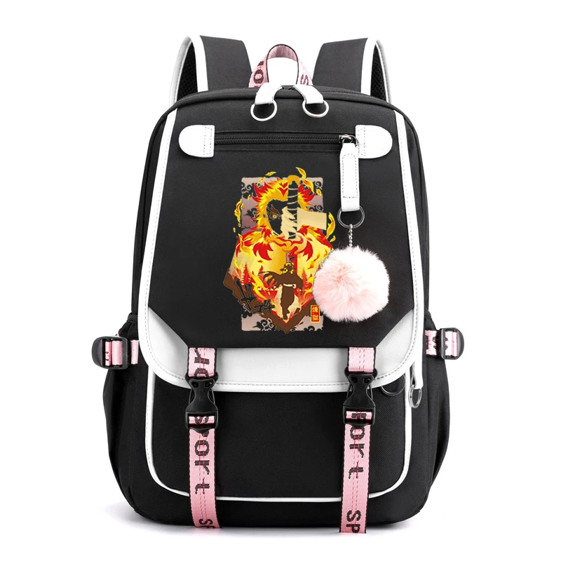 Demon Slayer Girl Nylon Backpack Kimetsu No Yaiba School Bags for Teenagers Girls Flame Kyojuro Backpack Female Rucksack Mochila