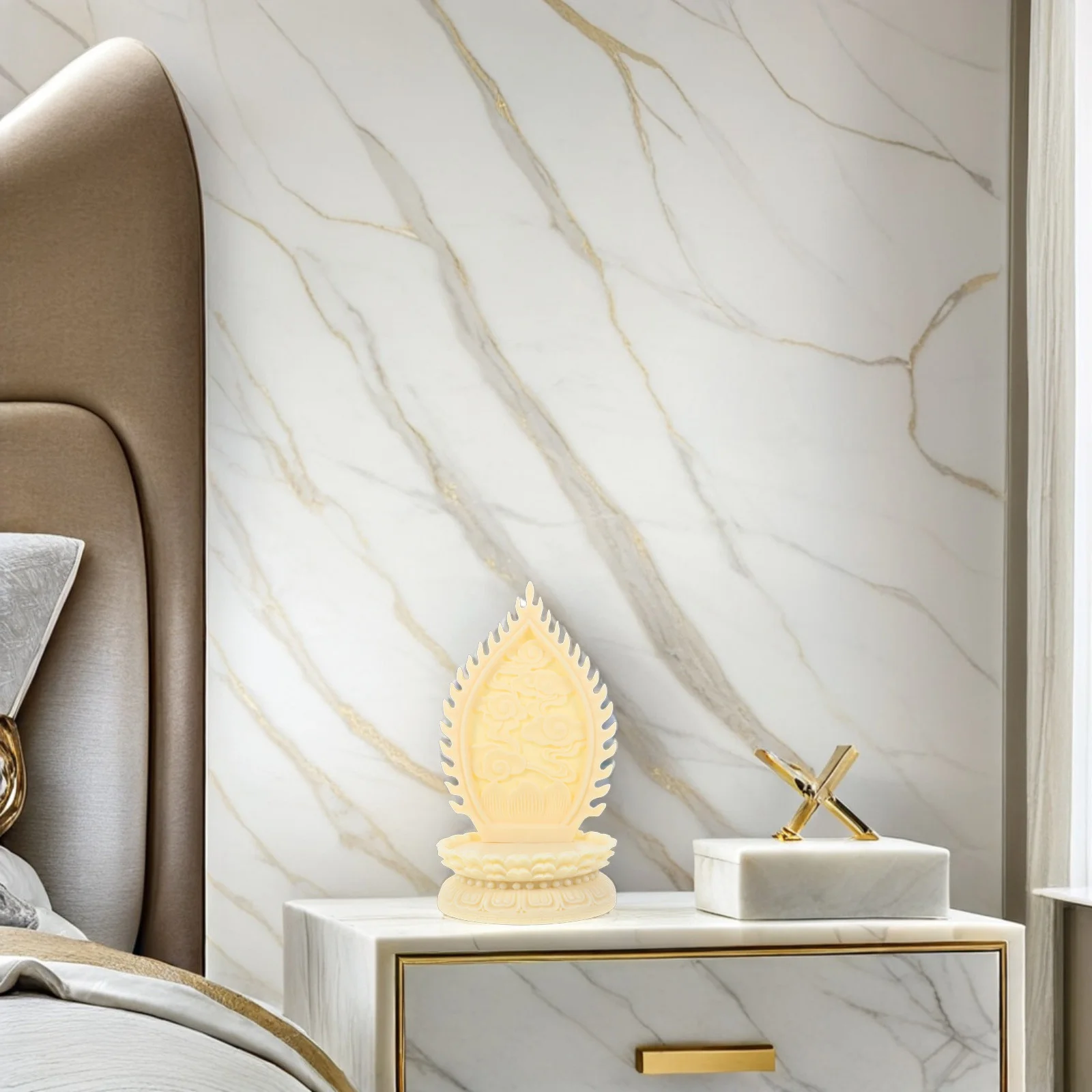 

Round Carved Display Base for Buddha Statue Ivory Nut Material Decorative Pedestal Temple Offering Buddha Sculpture Stand