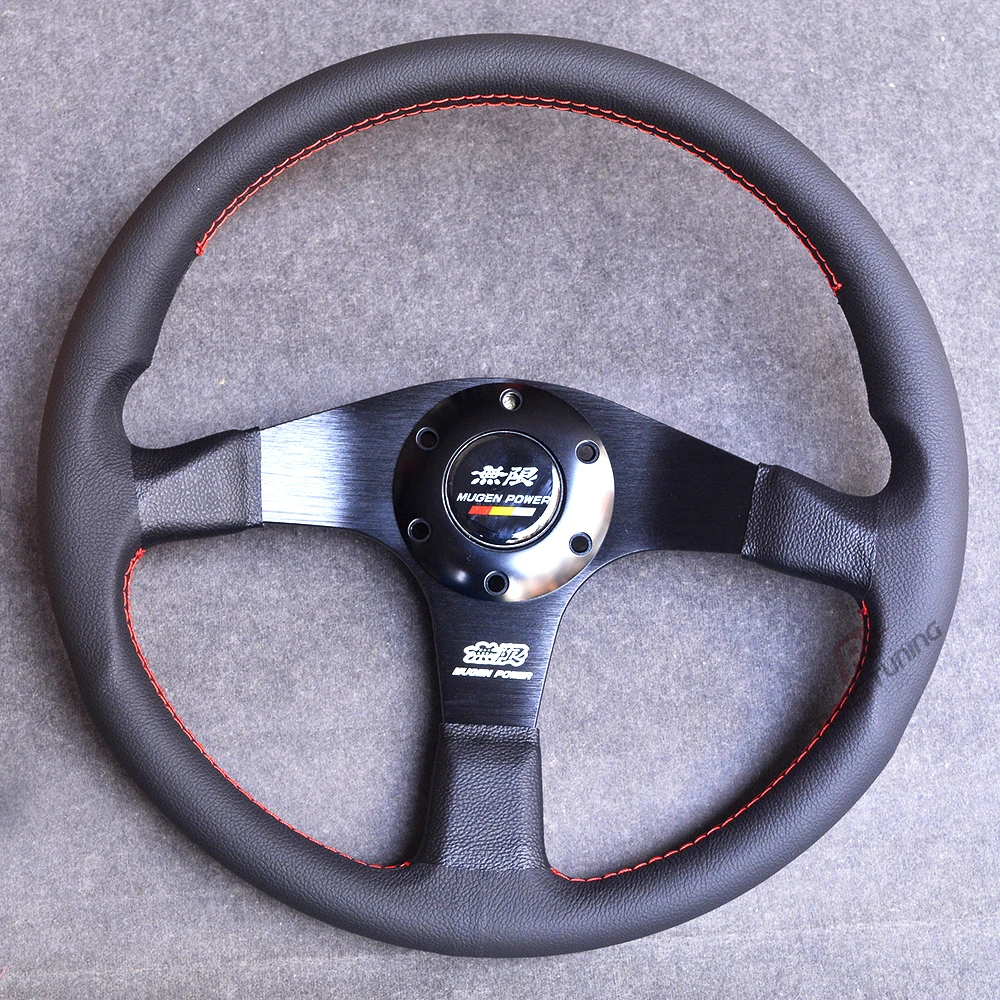 Red Stitch Universal Flat JDM Mugen Style 350mm 14inches Racing Car Sport Steering Wheel For Honda