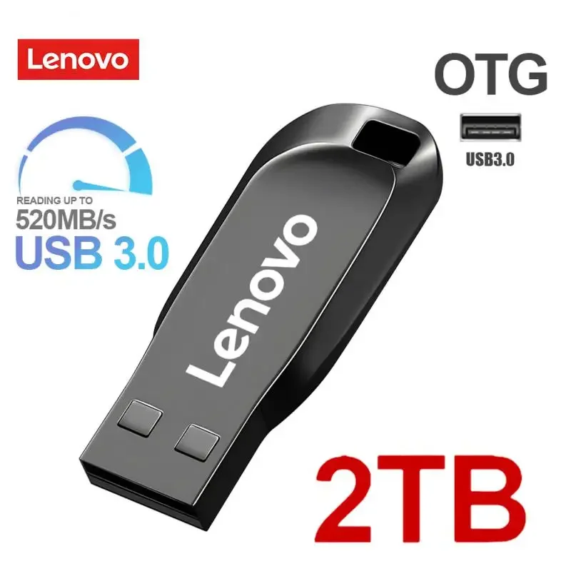 Lenovo 2TB Flash Drive USB 3.0, stik memori Usb 512 kecepatan tinggi 1TB 3.0 GB 128, antarmuka USB untuk ponsel Laptop PC