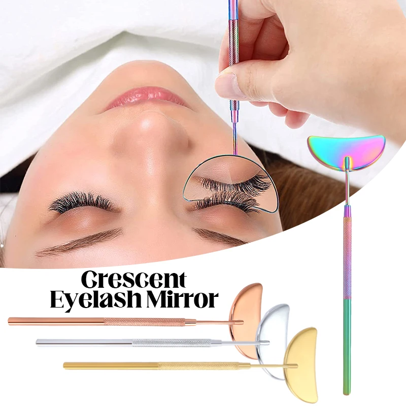 1pc Eyelash Extension Mirror Moon Shaped Detachable Stainless Steel Lash Lifting Makeup Mirror Women Beauty Tool Accessories