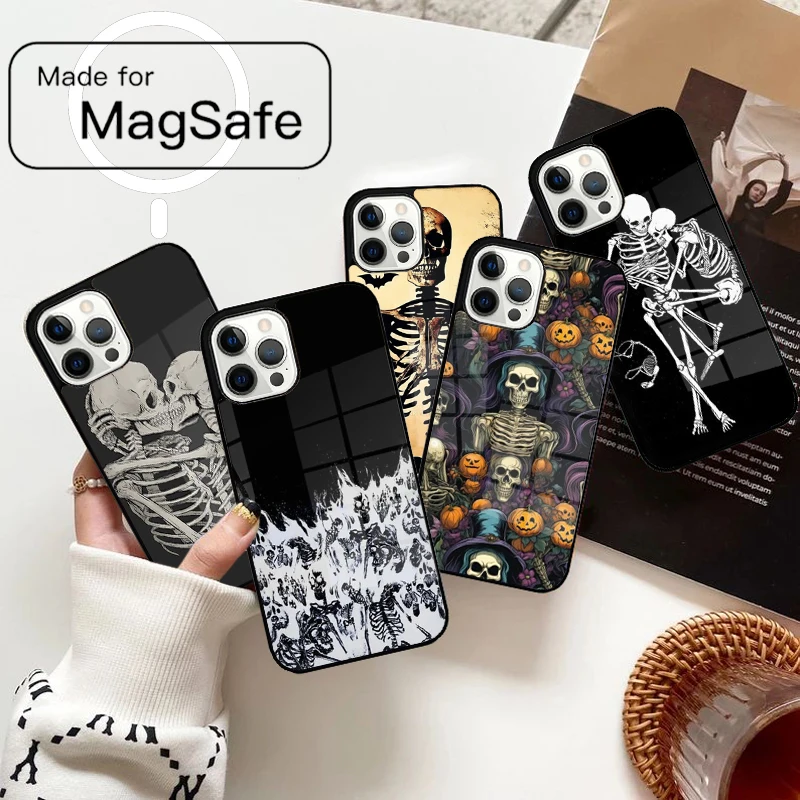 القوطية الهيكل العظمي هالوين المغناطيسي قضية الهاتف آيفون 17 الهواء 16e 12 13 14 15 برو ماكس Magsafe غطاء لاسلكي #1