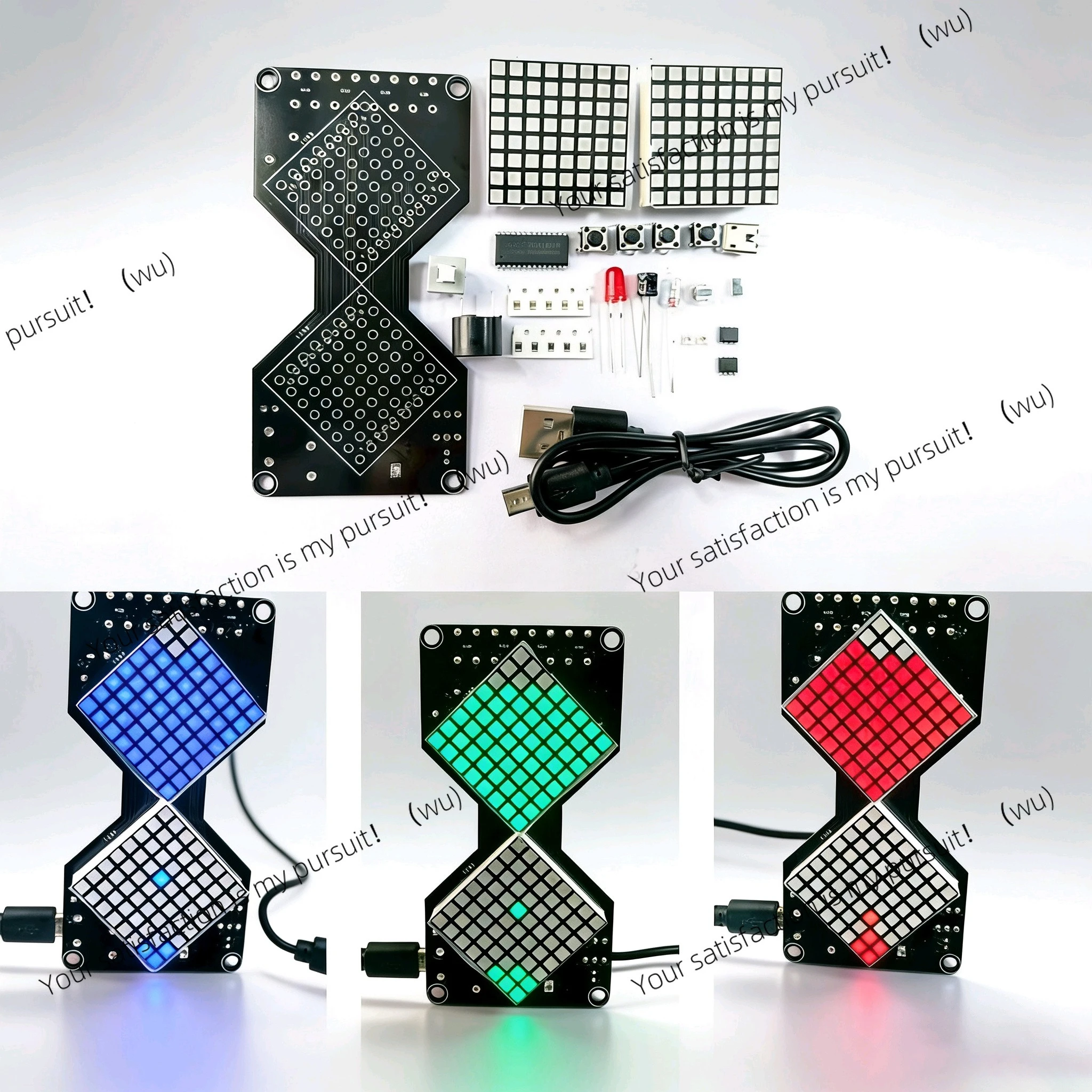 DIY Electronic Kit, Gravity Sensing Timer LED Dot Matrix Electronic Hourglass USB 5V School Welding Training Kit