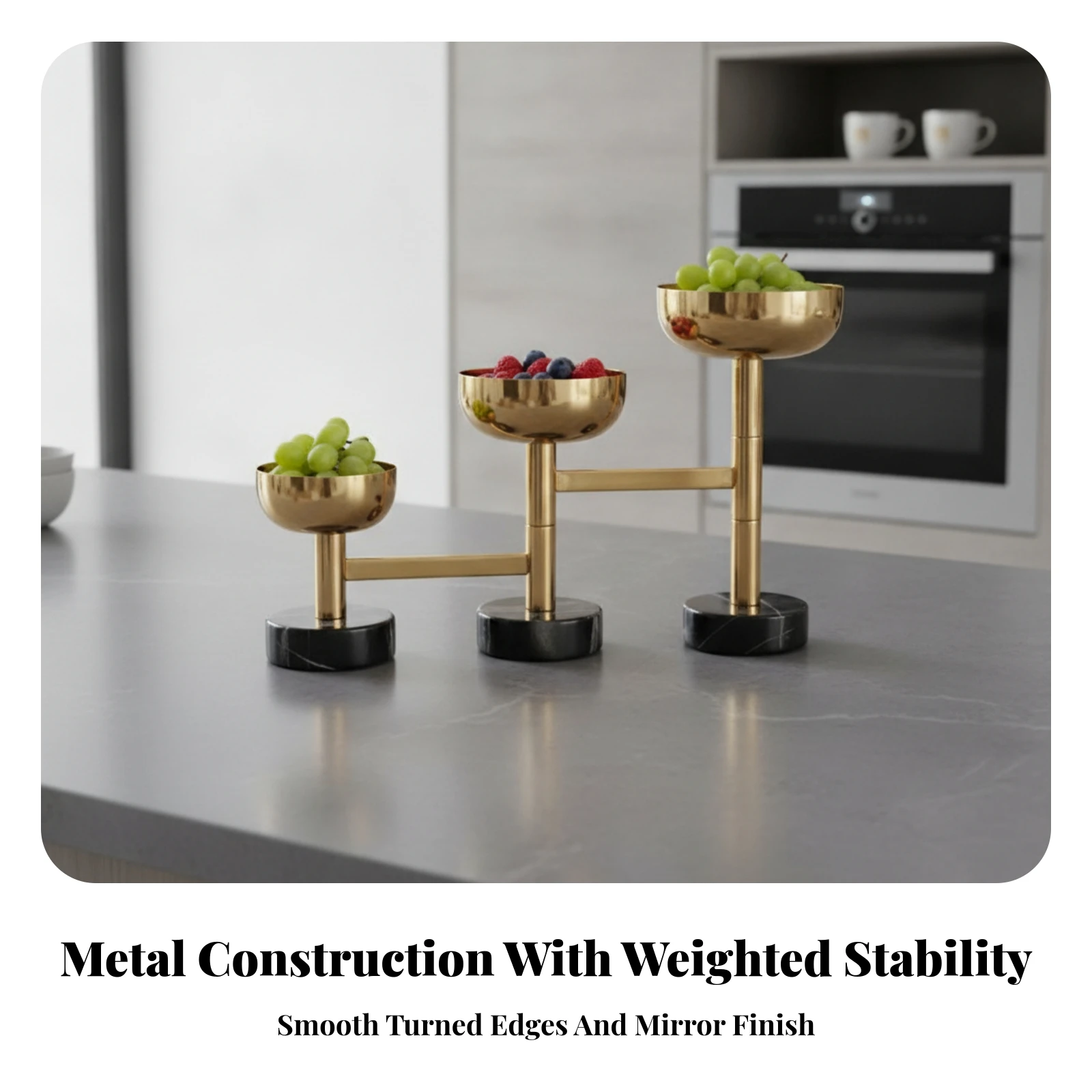 Geometric Metal Snack Bowl Elegant Rotating Metal Fruit Bowl Tiered Serving Bowls with Tray Holder Versatile Space-Saving