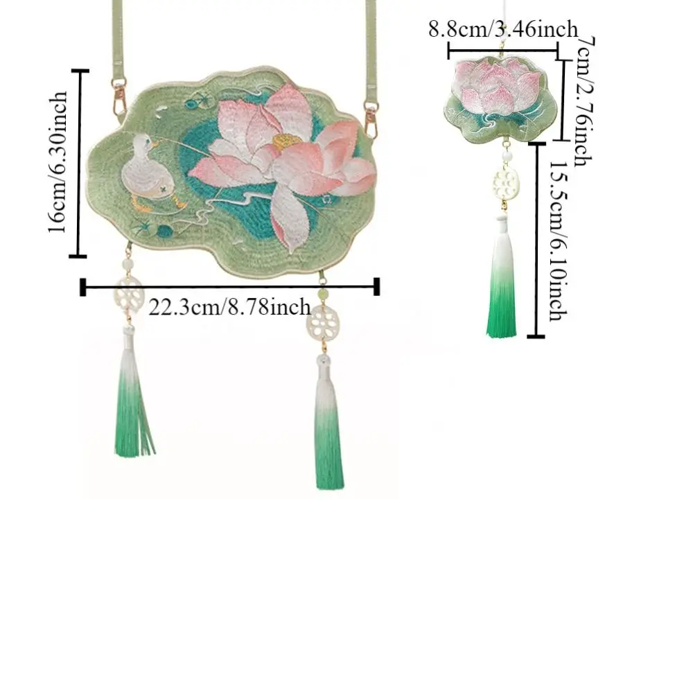 Sweet Embroidery Lotus Shoulder Bag Antique Style Handmade Chinese Hanfu Bag Traditional Elegant Ancient Style Messenger Bag