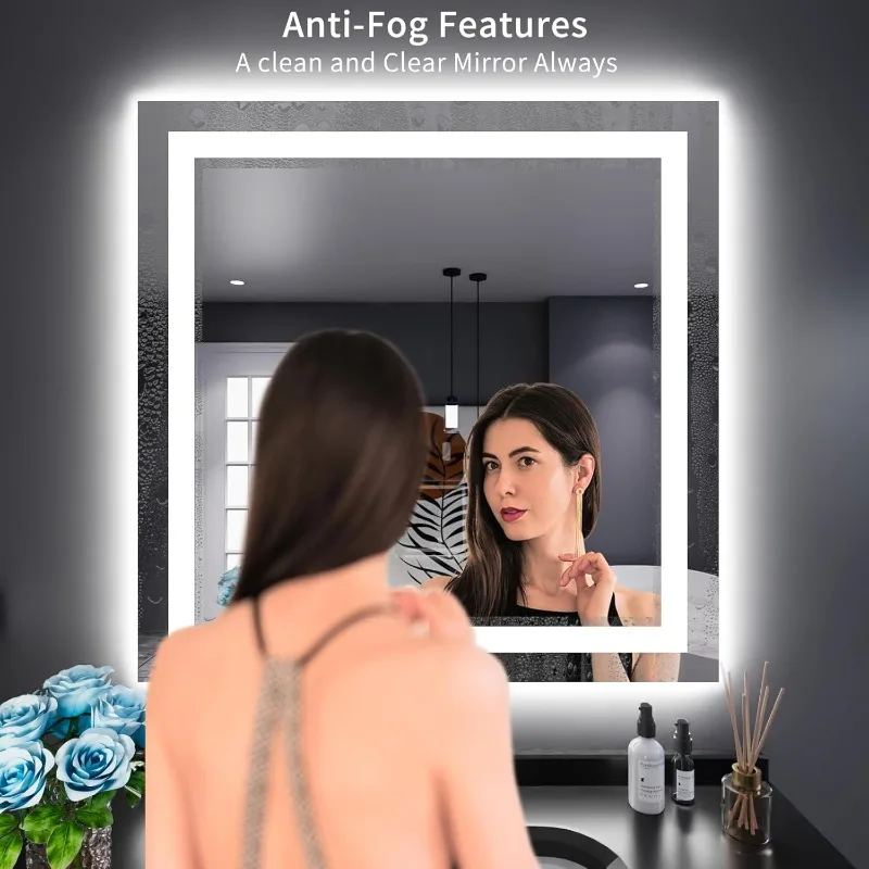 

Bathroom Vanity Mirror for Wall LED Bathroom Mirror with Lights, Anti-Fog Lighted, Memory Function, Tempered Glass Shatter-Proof