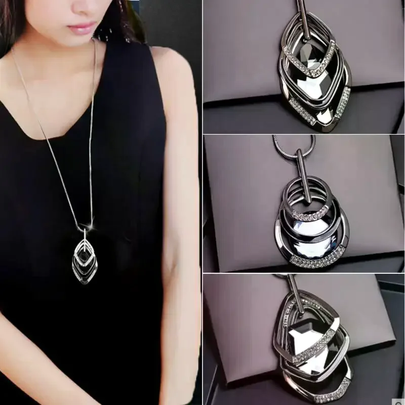 موضة غير النظامية هندسية رمادي كريستال قلادة للنساء أنيقة طويلة قلادة الشتاء سترة سلسلة قلادة مجوهرات