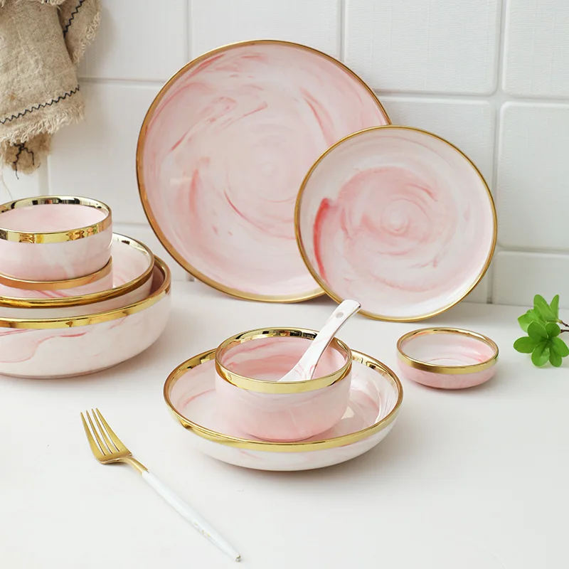 Tableware Luxury Plate Set Dinning Ceramic Porcelain Dinner Serving Food Plate Set Crockery Platos De Cena Dinnerware