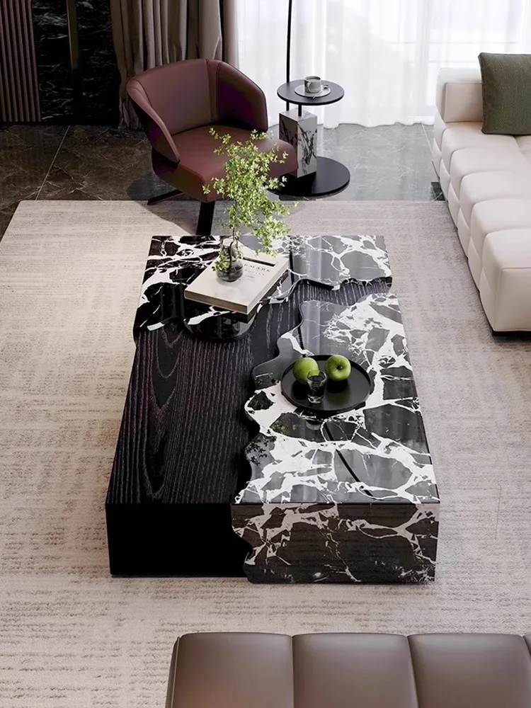 Italian Luxury River Design Marble Coffee Tea Table Modern Minimalist Style for Small Home Dining Center Furniture