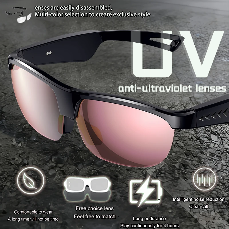 Stylish square-frame UV-protective sunglasses, unisex, ideal for fishing, cycling, driving, Bluetooth calls, and smart glasses