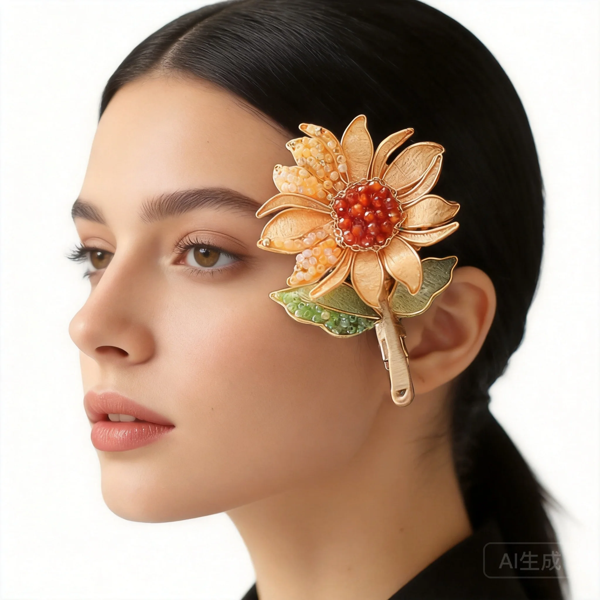 Chinese Style Filigree Craft Sunflower Hair Clip Vintage Lucky Blessing 3d Stereo Side Hair Clip Cheongsam Accessory For Women