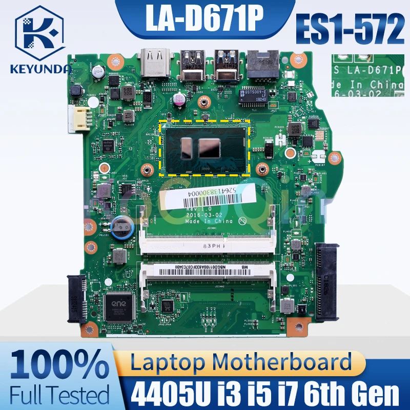 Placa-mãe do Portátil para Acer B5w1s La-d671p Es1572 4405u i3 i5 i7 6th Gen Nbgd01100 Nbgd011002 Testado Completo