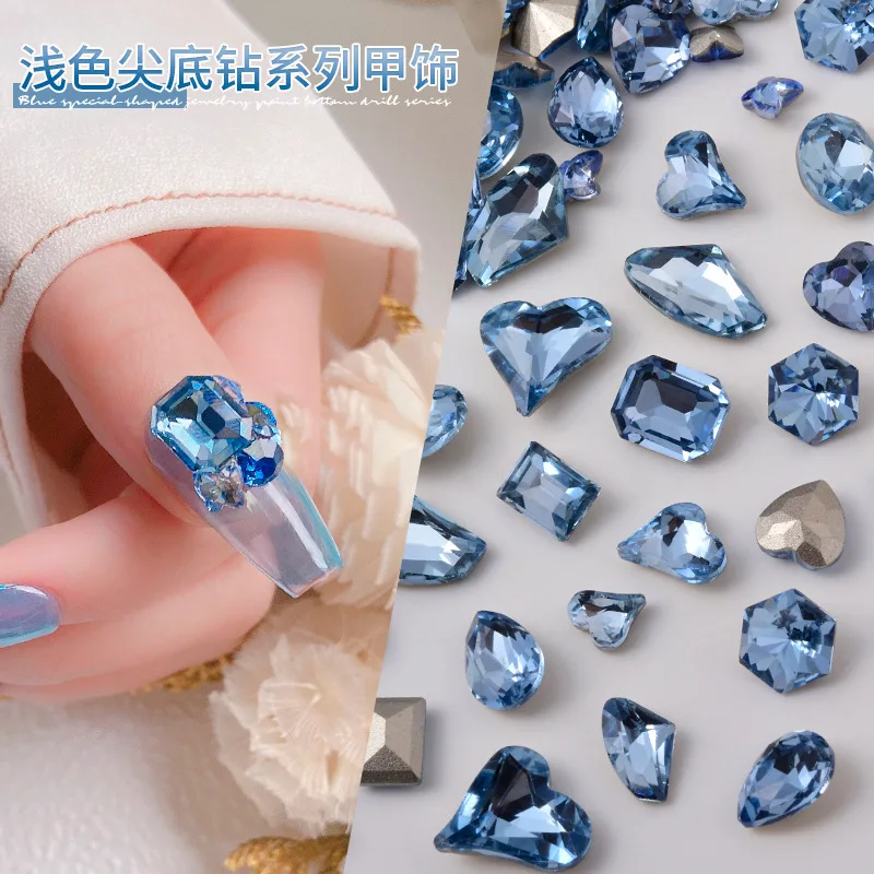 20PCS Denim Blue 3D Nail Art Decoration Rhinestones Crystal Diamond Gem Stone Accessories For Nails Manicure Decor Supplies Tool