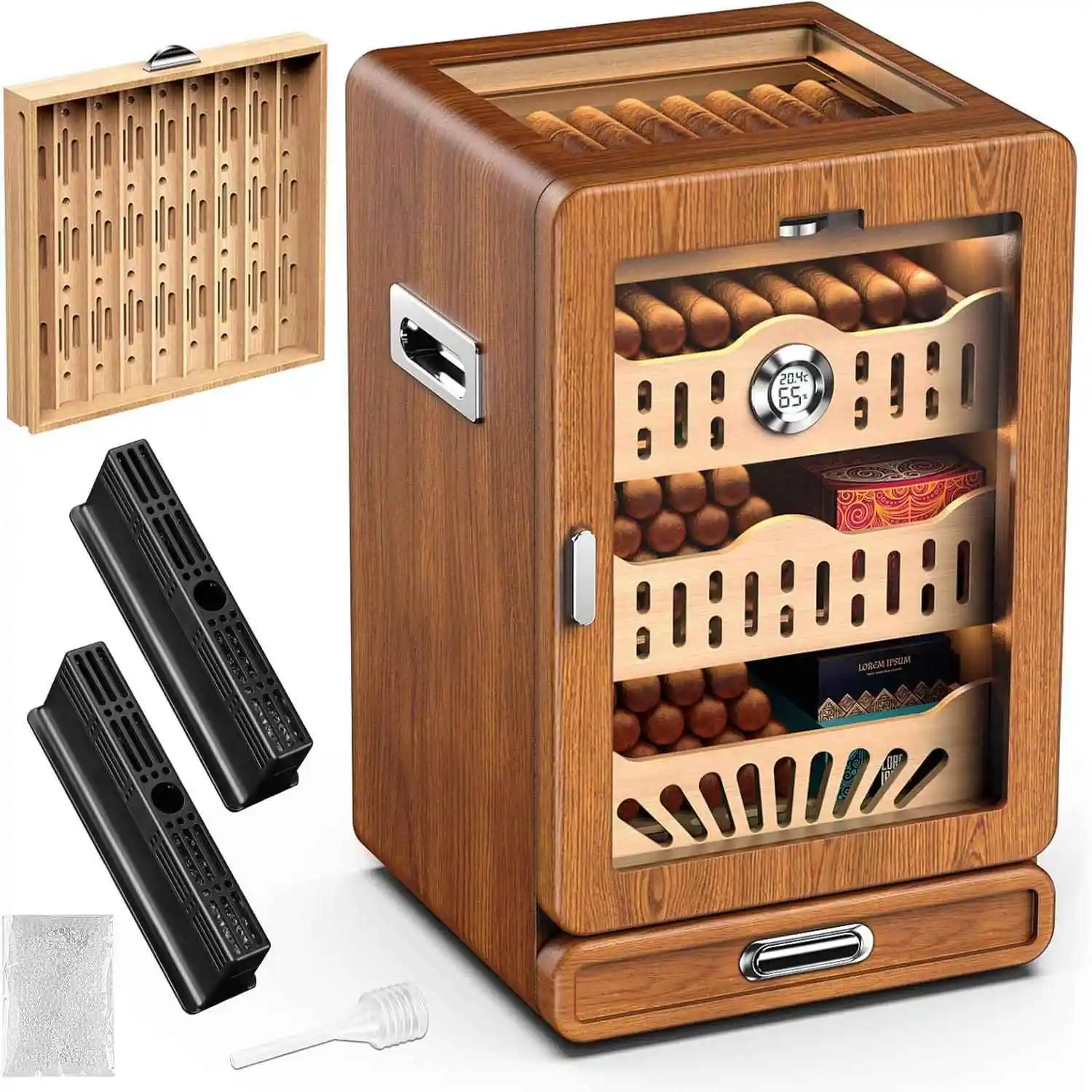 

High end cigar moisturizing box made of cedar wood with four layers and large capacity transparent window storage cigar cabinet