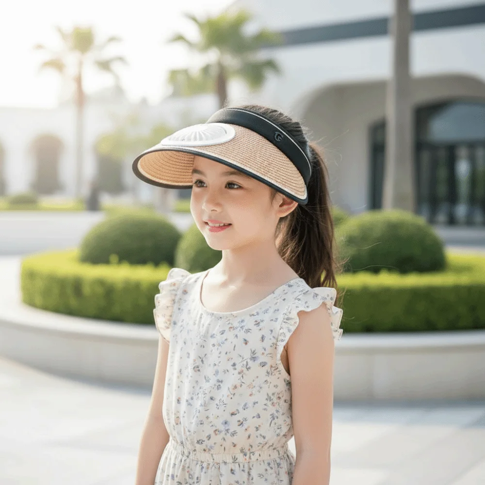 Portable Rechargeable Fan Hat Long-lasting Adjustable Parent-Child Visor Cap Solid Color Lightweight Wide Brim Sunscreen Cap