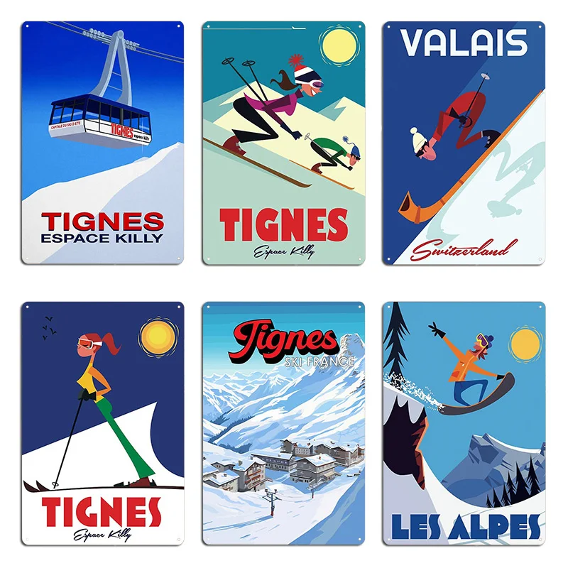 Valais Switzerland Tignes Tarentaise Valley France Winter Travel Art Vintage Metal Plaque Wall Decor Create Cave Tin Sign Poster