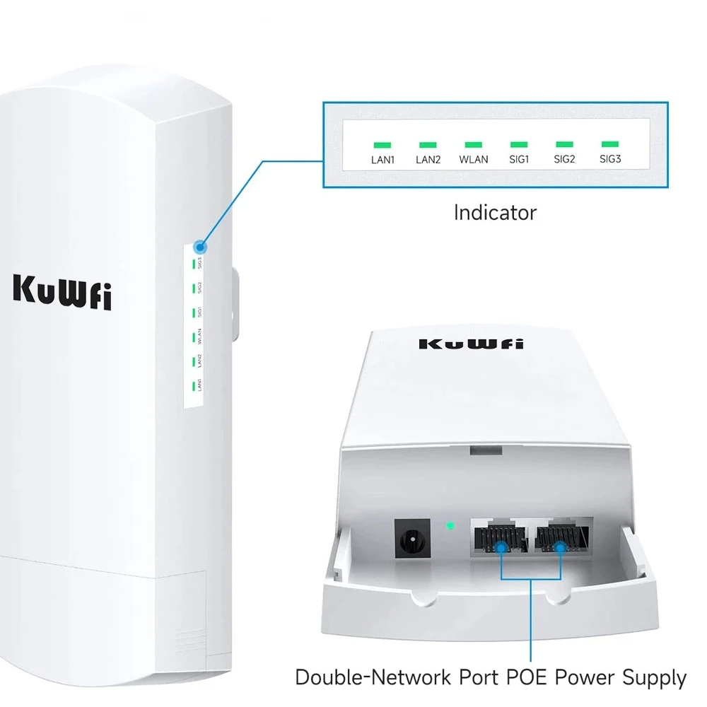 KuWFi 5.8G WIFI Router Outdoor Wireless 300Mbps Wifi Repeater Point to Point Wifi Signal Amplifier Increases Wifi Range 1-3KM