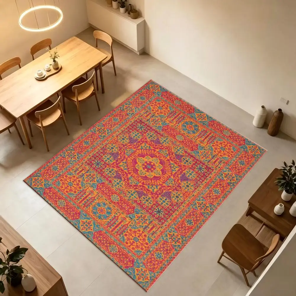 Bright Ethnic-Style Rugs, Soft and Comfortable, Suitable for All Seasons, Easy to Maintain, Machine Washable, Indoor Floor Mats, Suitable for Living Room, Bedroom, Dining Room, Hallway, Office, Terrace, Home and Outdoor Decoration.