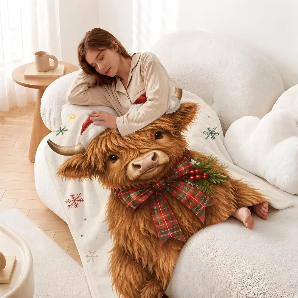 Highland Cow   Throw Plush Flannel Throw Blanket, Sofa Bed Travel Picnic Home Textile Decor