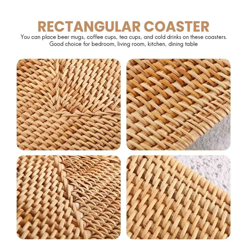 ABJI-2 Pcs Table Mats Non Slip Rattan Placemats Dining Table Heat Resistant Woven Place Mats Insulation Heat Resistant Mats
