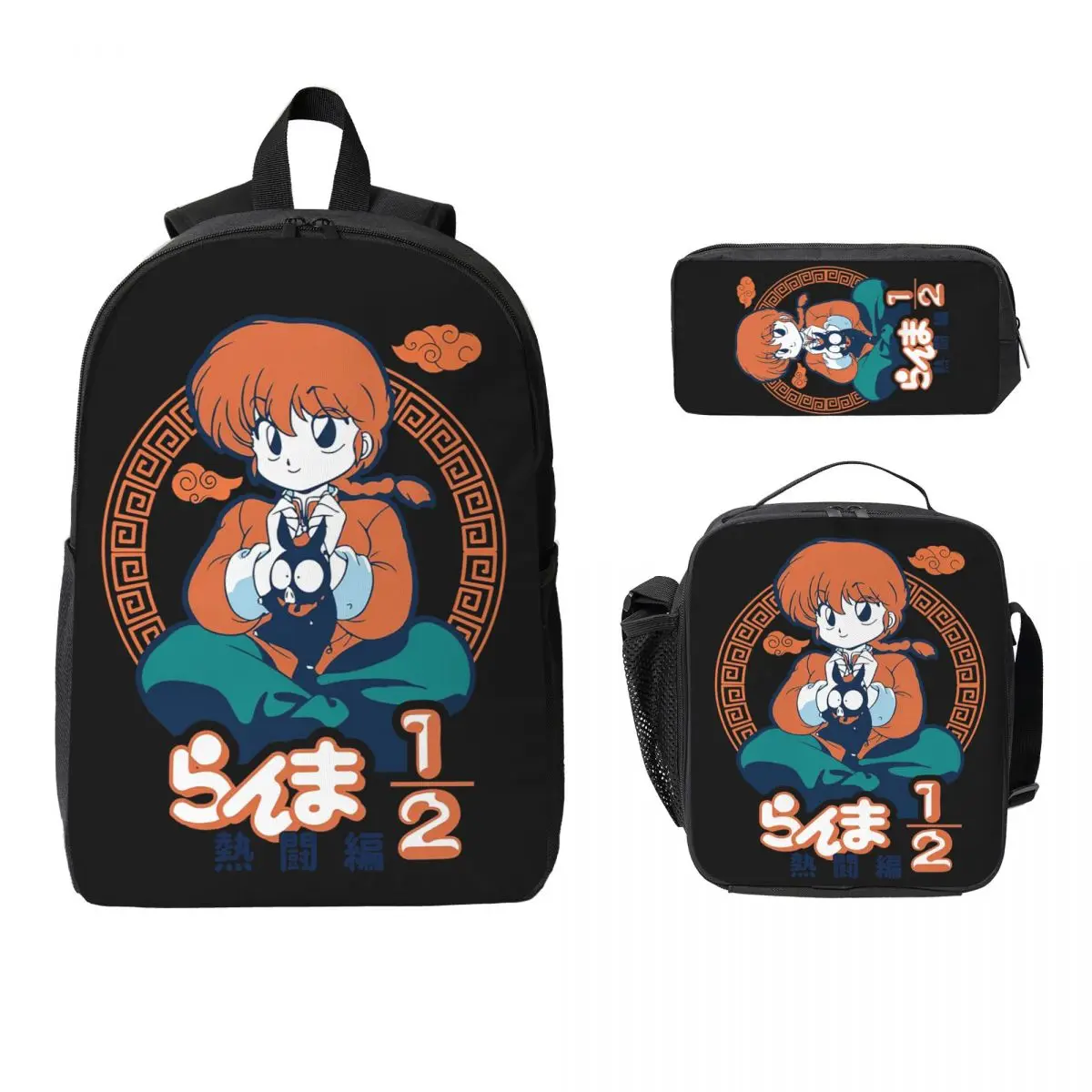 

Ranma 1/2 Backpack Student Boys Girls BookBag School Bag Computer Shoulder Bags 3ps Insulated Lunch Bag Pencil Case