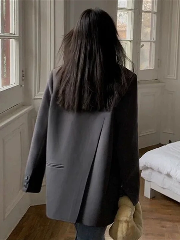 Chaqueta de Traje Informal is para Mujer, Talla Pequeña, Otoño 2024, Manga Larga, Diseño de Color Puro, Estilo de Nicho, No...